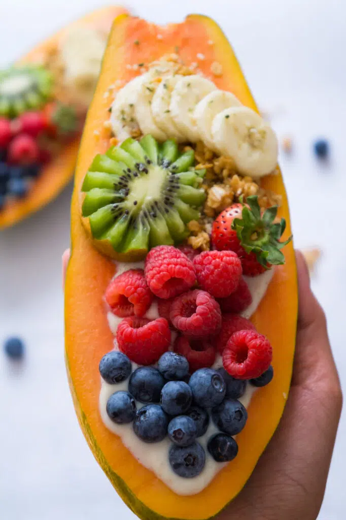 Papaya bowl vegan with fresh fruits