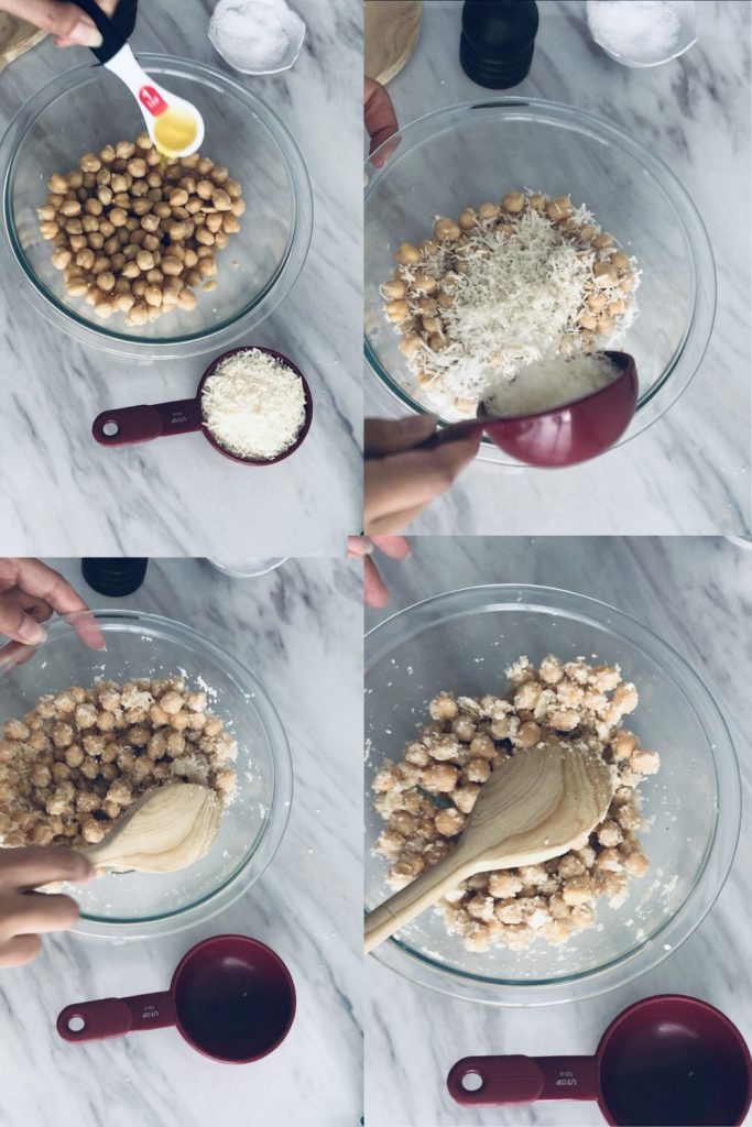 coating chickpeas with cheese