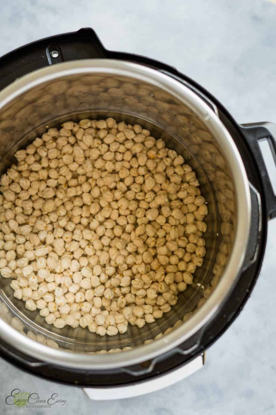 only two ingredients inside the instant pot dried chickpea and water