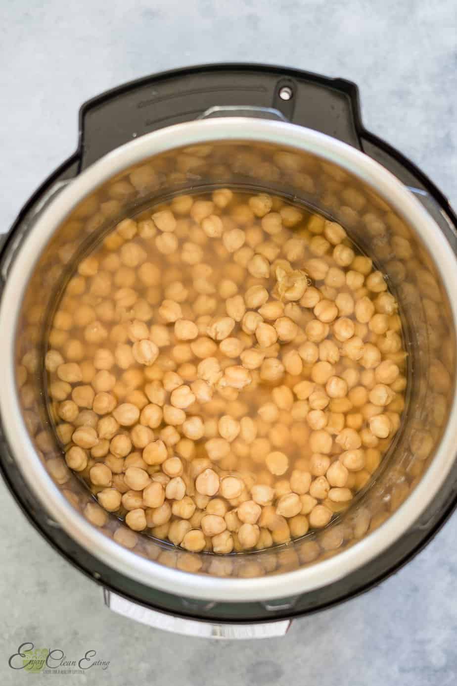 fully cooked chickpeas inside the instant pot pressure cooker