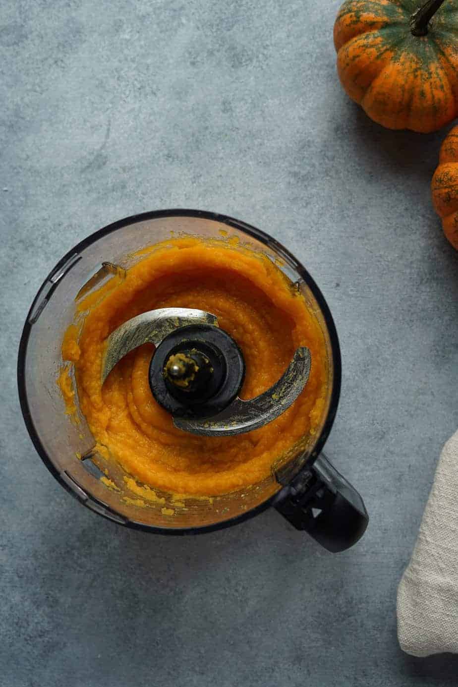 Blend the pumpkin pulp in a food processor.