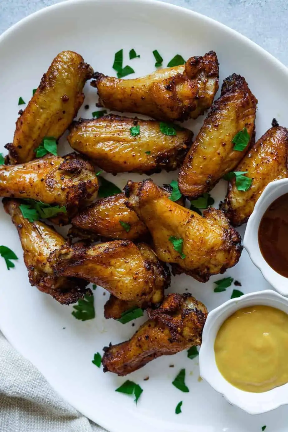 sprinkle with parsley and serve with bbq sauce and honey mustard sauce the wings