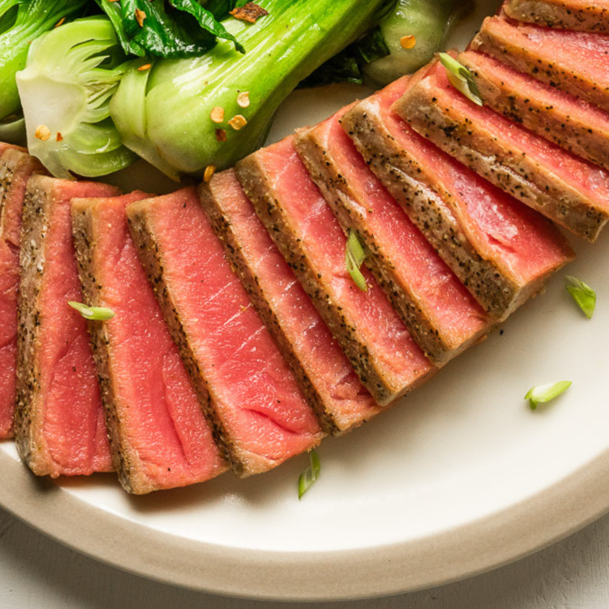 Air fryer tuna steaks, serve with lime dipping sauce and saute bockchoy.