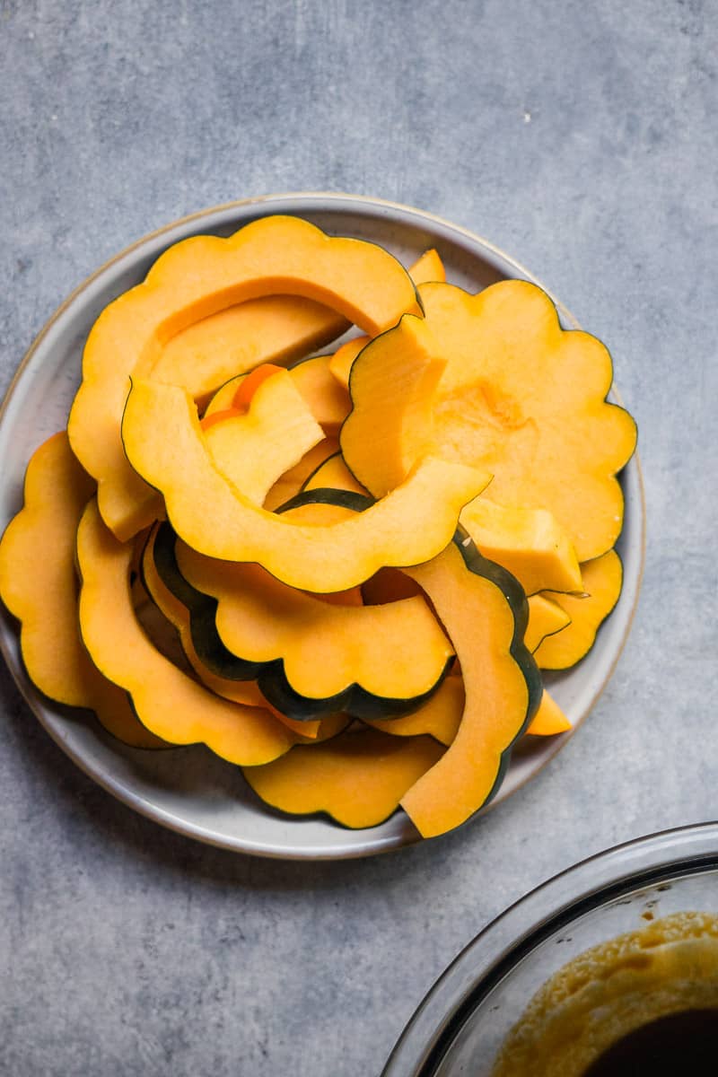 the squash is sliced.