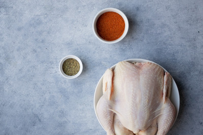 Ingredients to make  a whole chicken in the instant pot air fryer lid or duo crisp. 