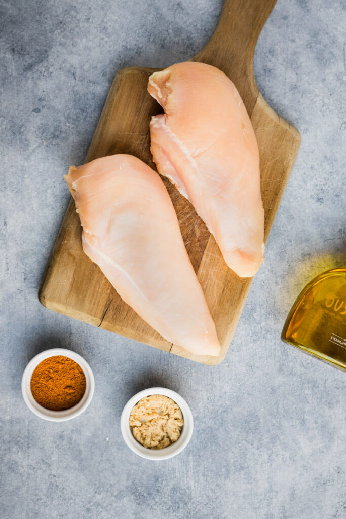Ingredients to cook chicken breasts.