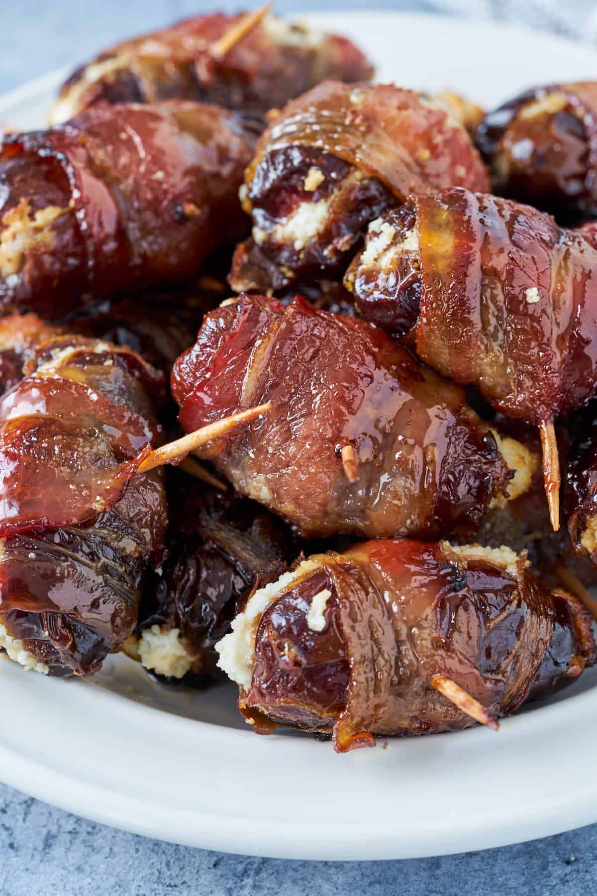 Dates wrapped with bacon.