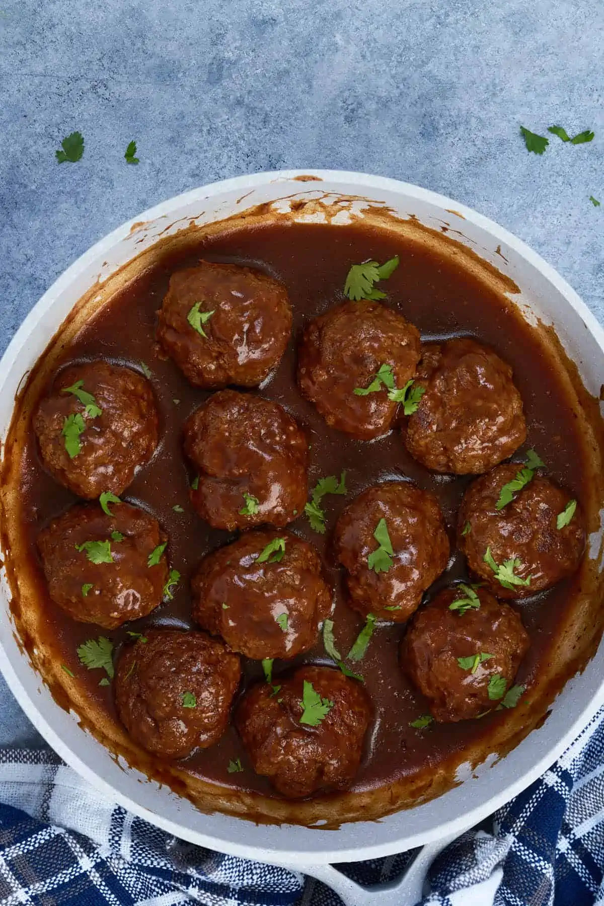 BBQ Meatballs sprinkled with fresh cilantro.