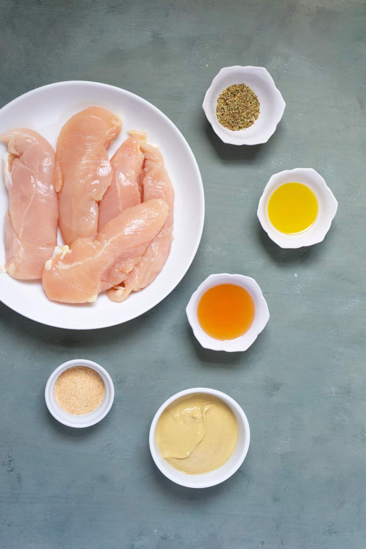 Ingredients to make honey mustard chicken tenders.
