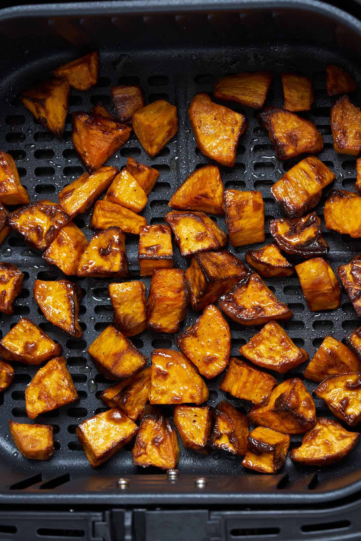 Roasted sweet potatoes in the air fryer.