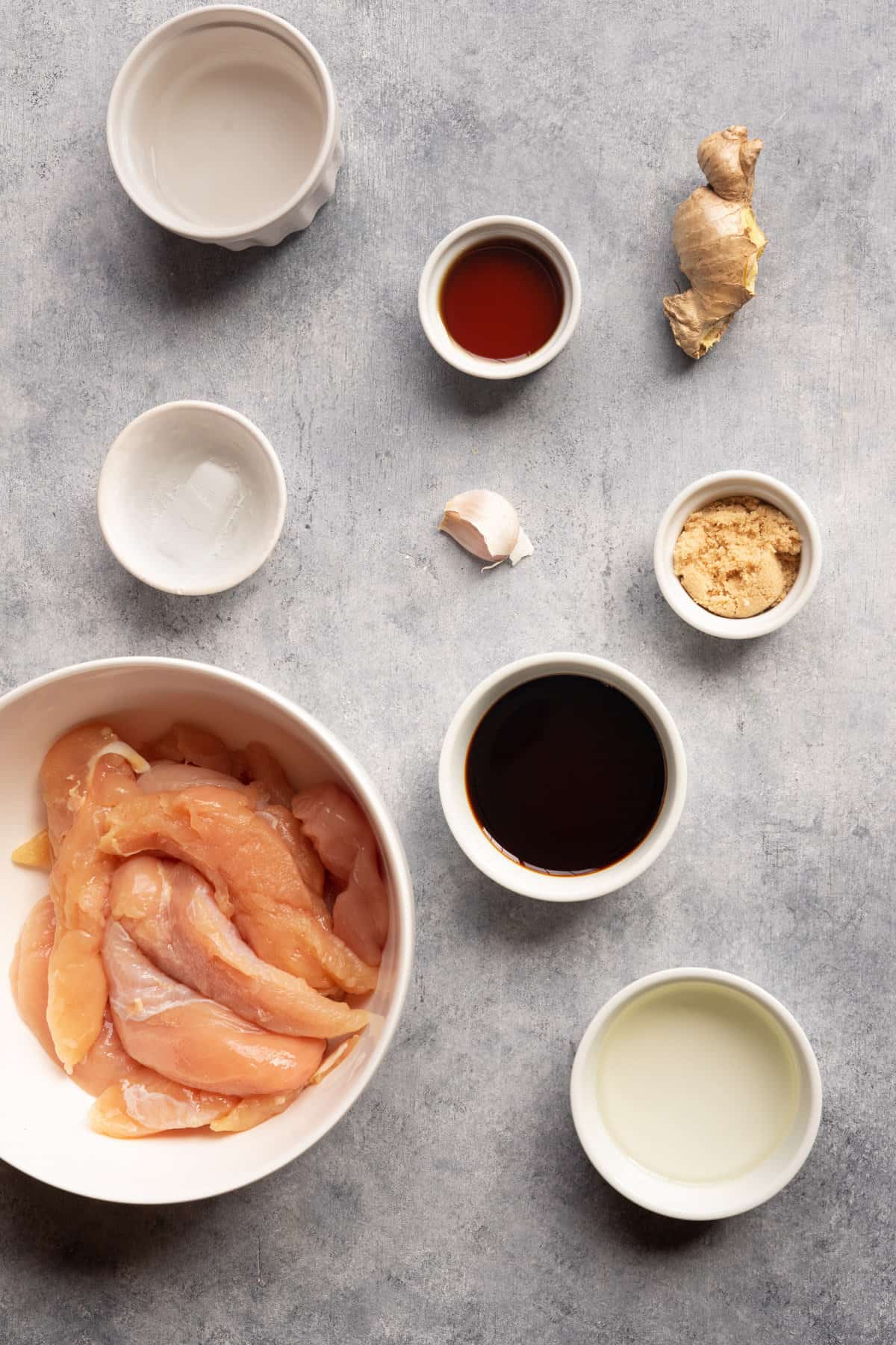 Ingredients to make teriyaki chicken tenders from scratch.