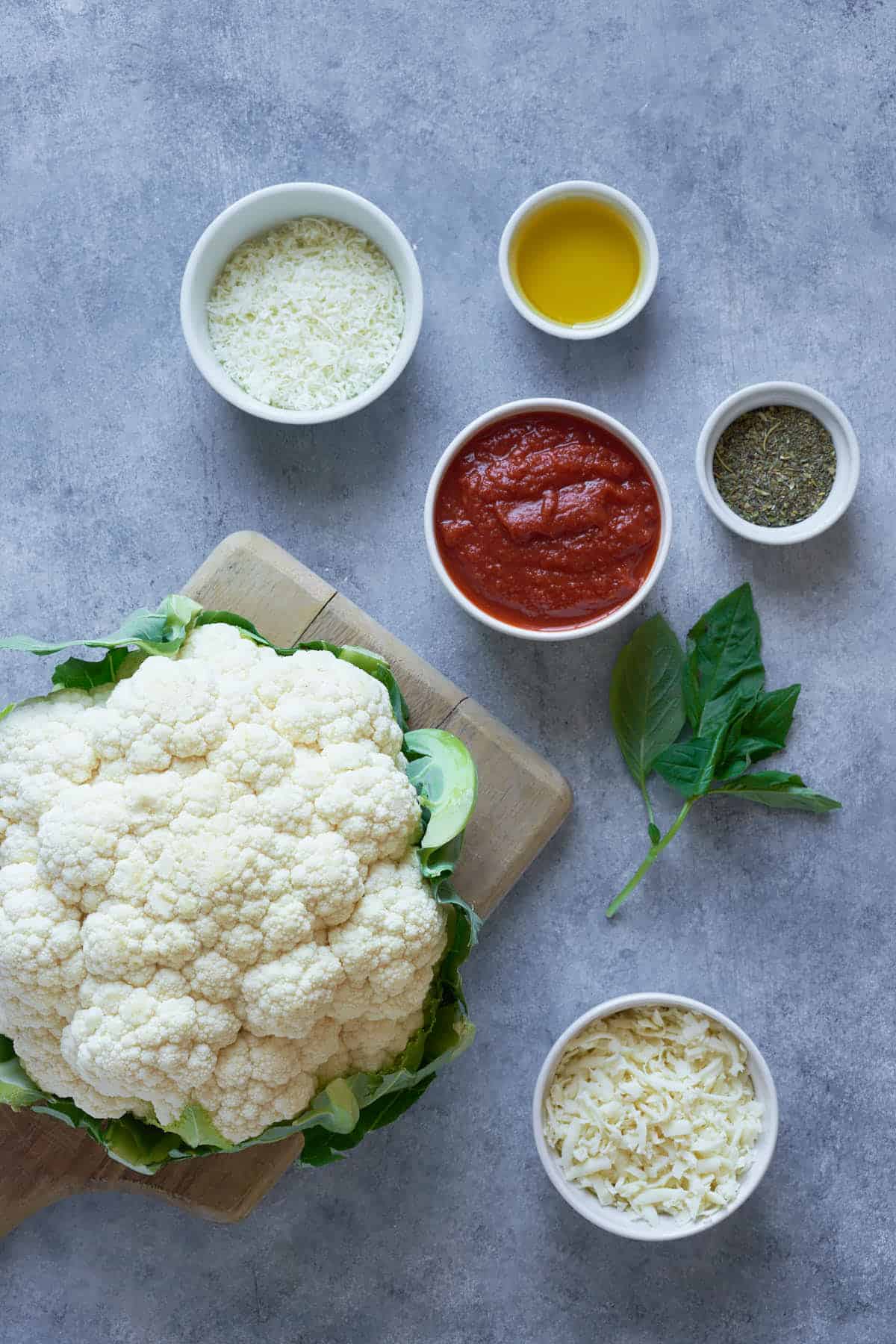 Ingredients to make air fryer cauliflower parmesan.