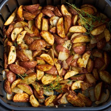 air fryer potatoes and onions.