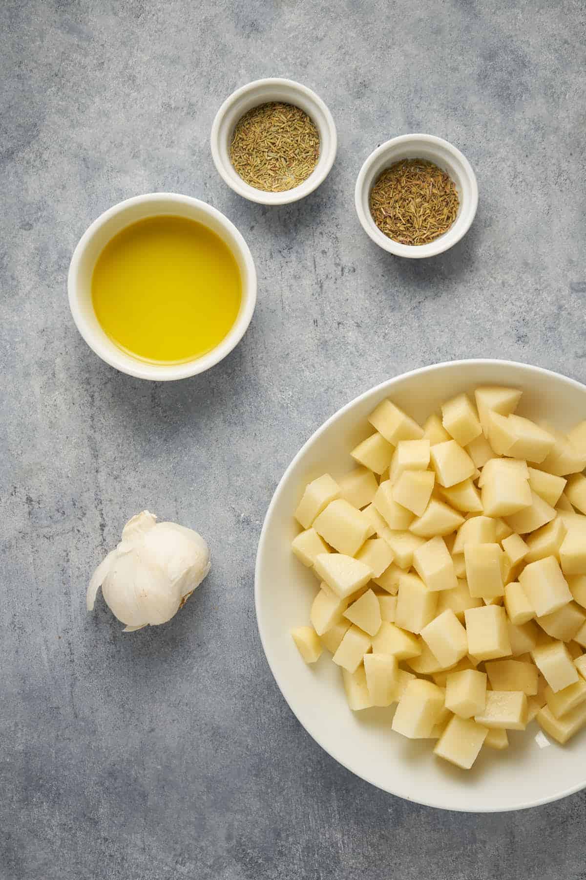 Ingredients to make homemade potato cubes.