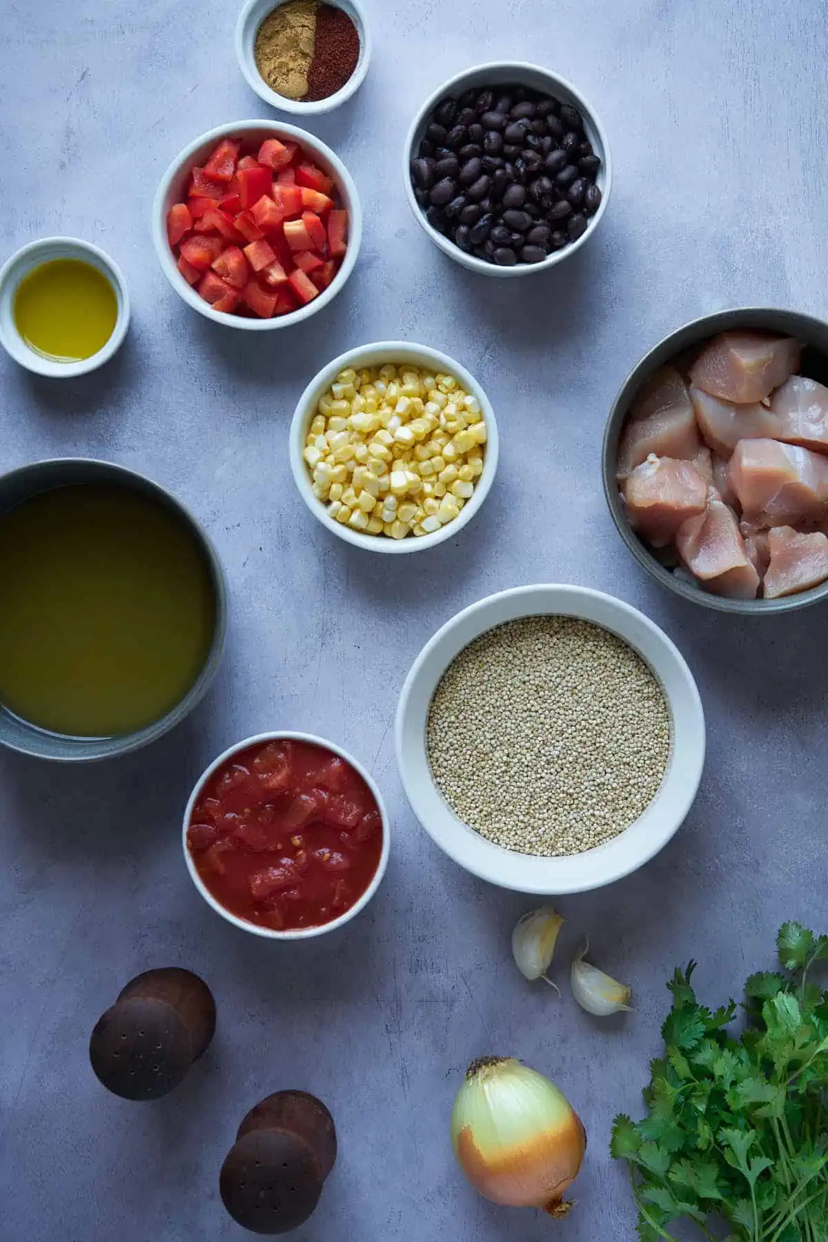 Ingredients to make a delicious quinoa dish in the instant pot all measure.
