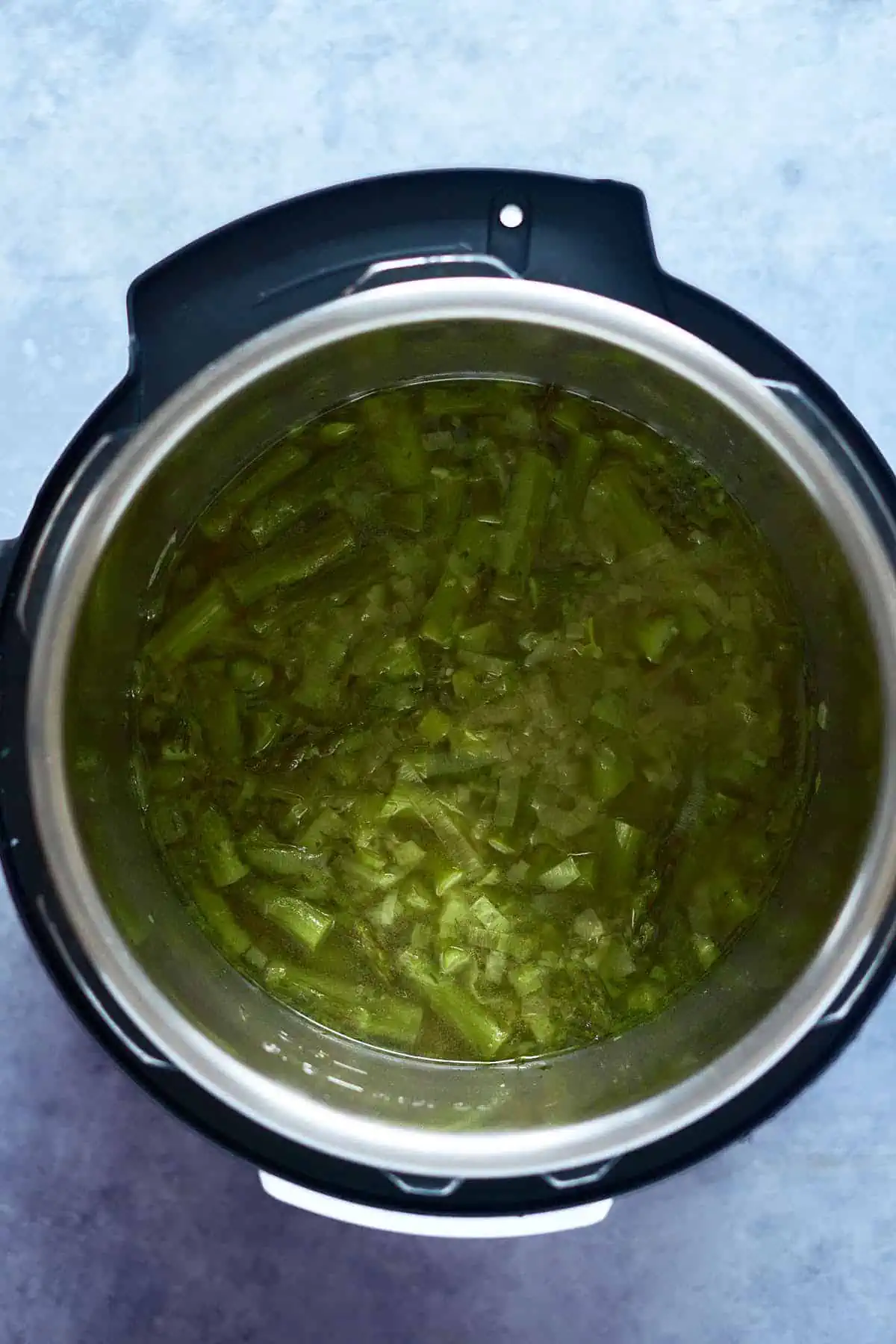 Instant pot asparagus soup after pressure cooking.