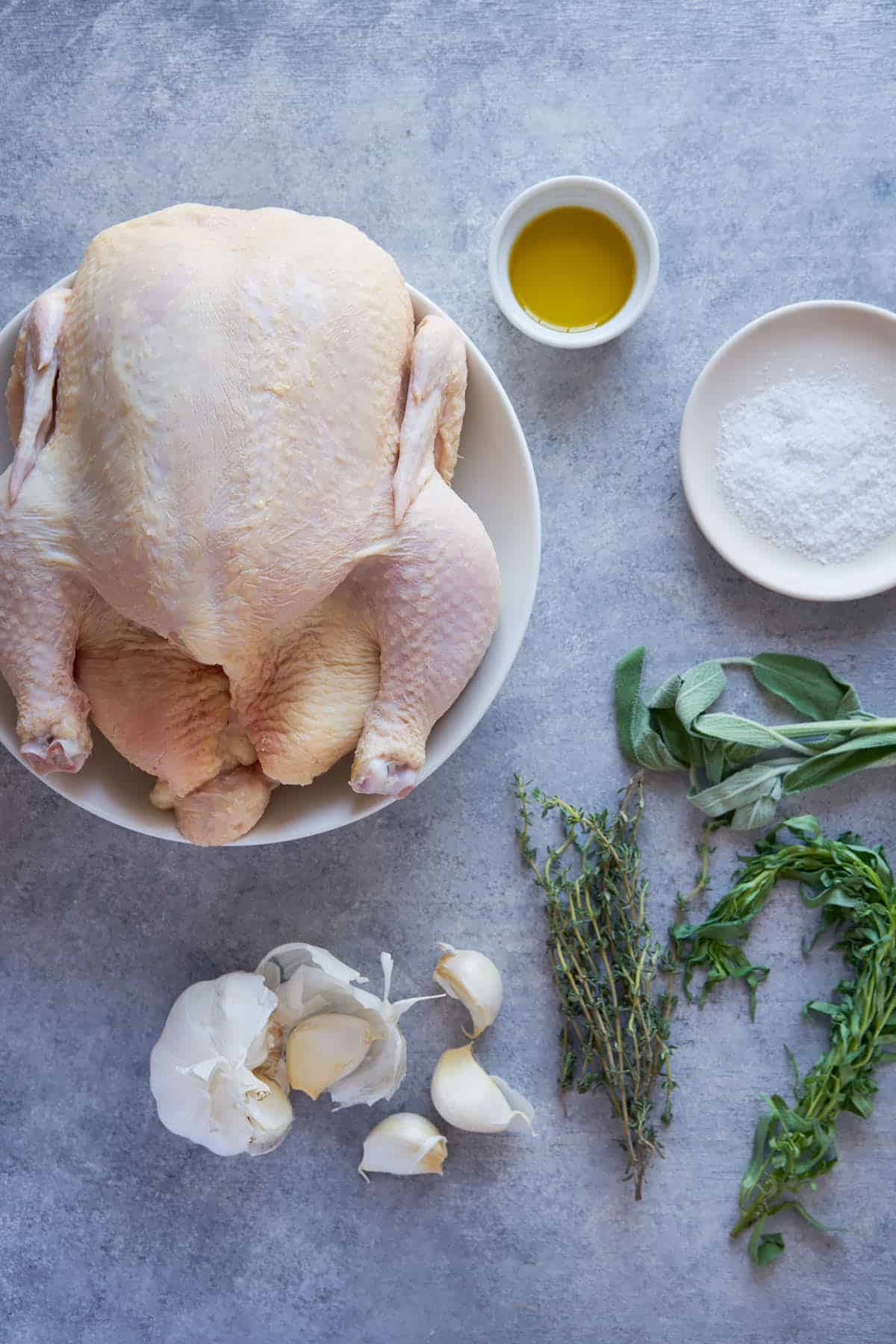 Ingredients to make rotisserie whole chicken. 