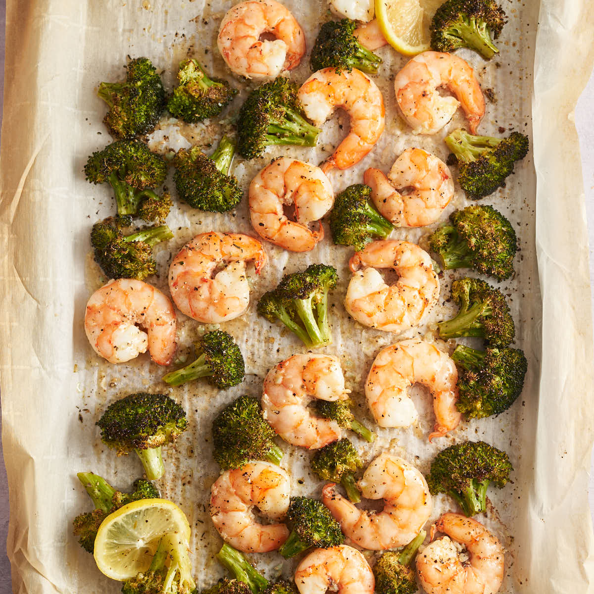 Lemon Garlic shrimp sheet pan dinner.