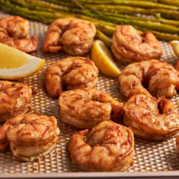Cajun shrimp sheet pan dinner with asparagus.