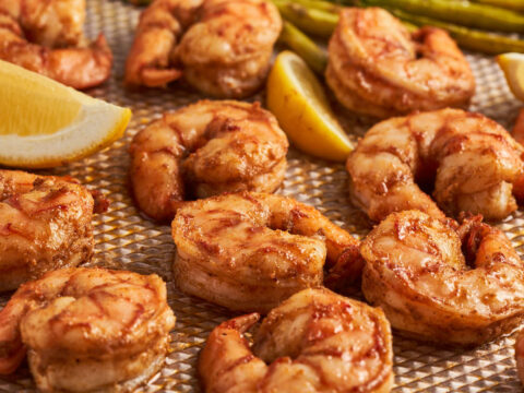 Cajun shrimp sheet pan dinner with asparagus.
