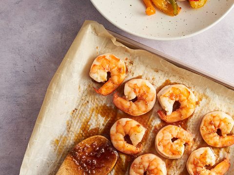 honey garlic shrimp sheet pan dinner.